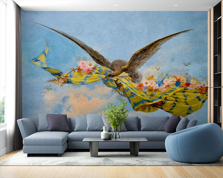 caravan Verslijten herder Vliegende vogel canvas schilderij behang 3D-behangen | 3D-achtergronden