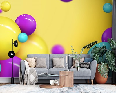 Gekleurde Ballen 3D Wallpaper | 3D-ontwerpbehang