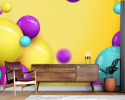 Gekleurde Ballen 3D Wallpaper | 3D-ontwerpbehang