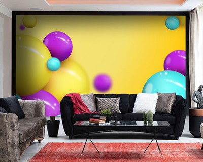 Gekleurde Ballen 3D Wallpaper | 3D-ontwerpbehang