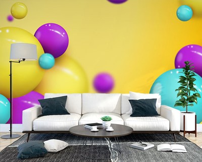 Gekleurde Ballen 3D Wallpaper | 3D-ontwerpbehang