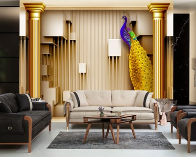 Artistiek ontwerp behang met pauwthema