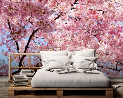 Roze Bloem Boom Thema Behang