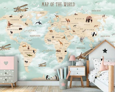 Wereldkaart Kinderkamer Behang
