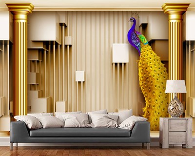 Artistiek ontwerp behang met pauwthema