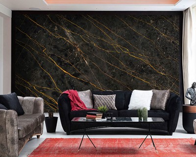 Goud gestreept vloerbehang