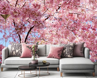 Roze Bloem Boom Thema Behang