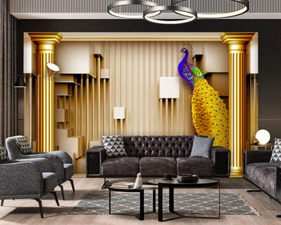 Artistiek ontwerp behang met pauwthema
