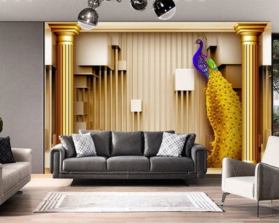 Artistiek ontwerp behang met pauwthema