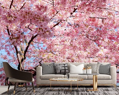 Roze Bloem Boom Thema Behang