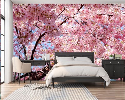 Roze Bloem Boom Thema Behang