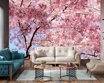 Roze Bloem Boom Thema Behang