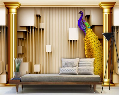 Artistiek ontwerp behang met pauwthema