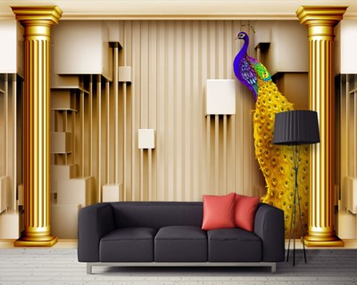 Artistiek ontwerp behang met pauwthema