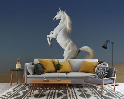 Steigerend wit paard behang