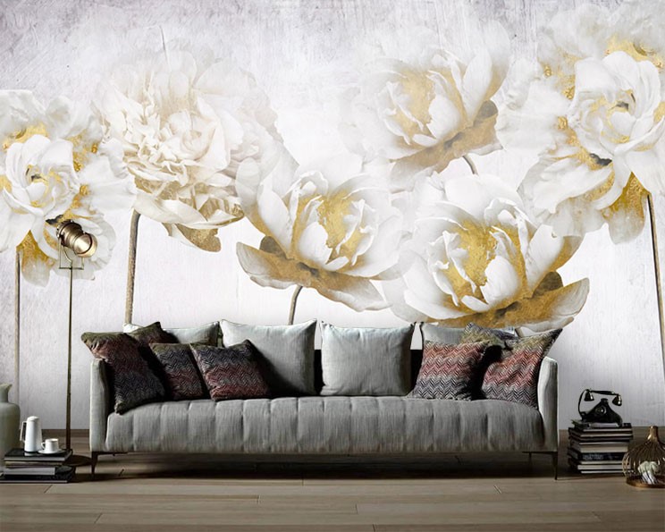 Toepassen winkelwagen sarcoom Witte kleur bloemen behang 3D-behangen | 3D-achtergronden