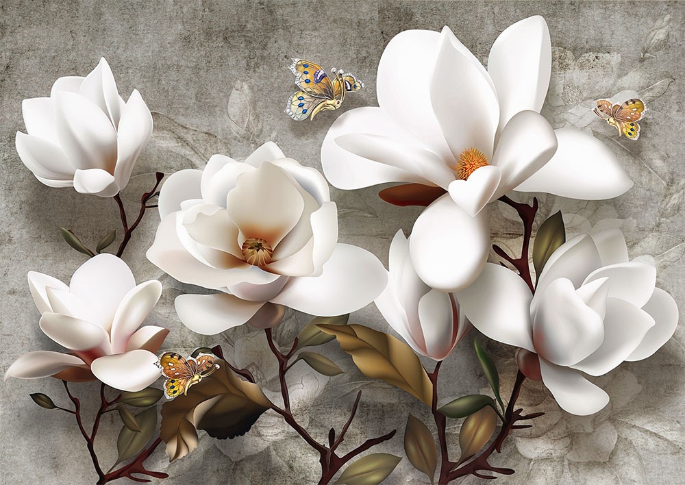 Witte Bloemen Artistiek Behang