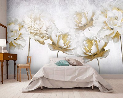 Witte kleur bloemen behang