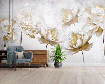 Witte kleur bloemen behang