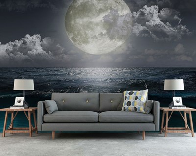 Achtergrond met volle maan en zee-thema