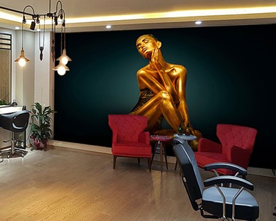 Goud geschilderd vrouwelijk schoonheidscentrum behang