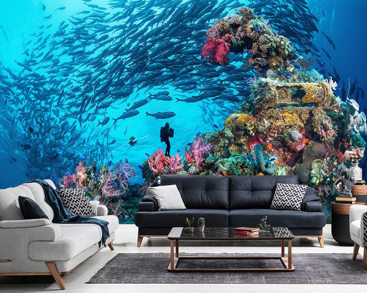 maak het plat Notebook premie Aquarium muurschildering ontwerpen 3D-behangen | 3D-achtergronden