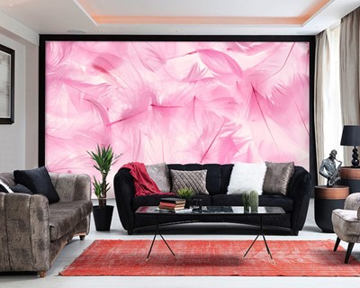 roze veren behang
