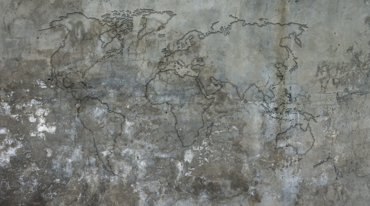 wereldkaart beton behang