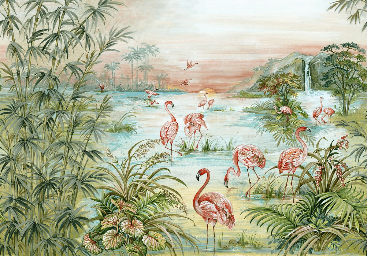 flamingo thema kinderkamer behang