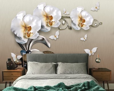 witte orchidee bloem behang
