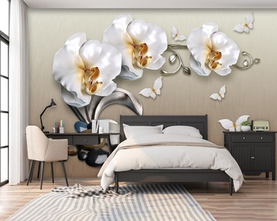 witte orchidee bloem behang