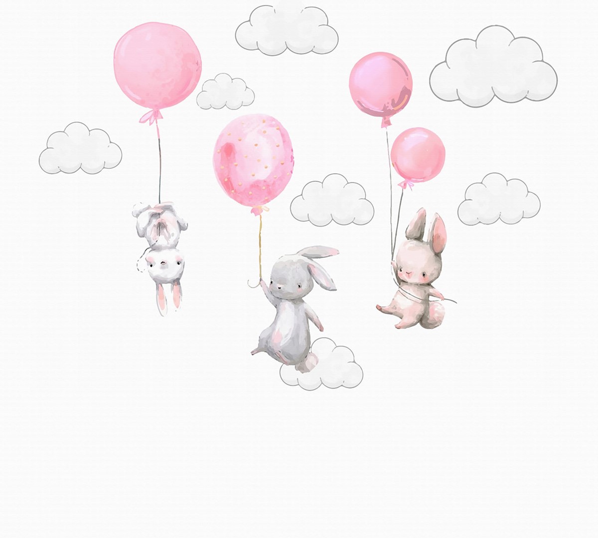 vliegende roze ballonnen behang