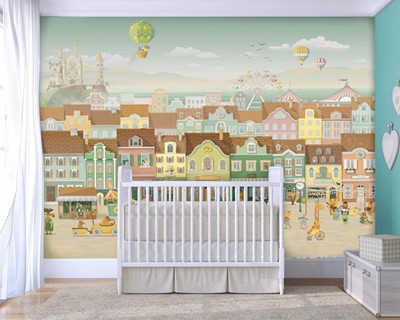 stad foto babykamer behang