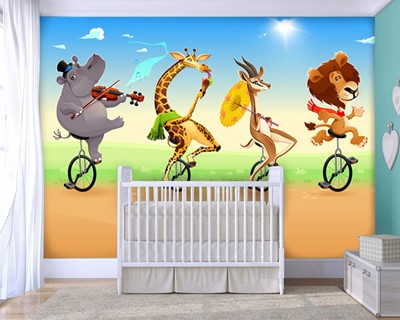 circusdieren behang voor babykamer
