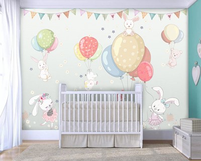 vliegende ballon babykamer behang