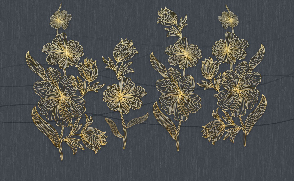 Goud gestreepte bloemen behang