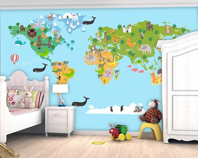 wereldkaart behang voor kinderkamer