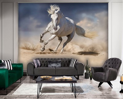 3D White Running Horse Wallpaper