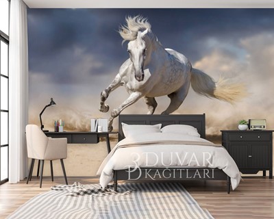 3D White Running Horse Wallpaper