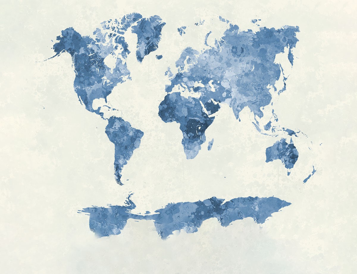  Blauwe kleur wereldkaart behang