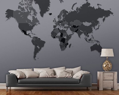 Grijze kleur wereldkaart behang