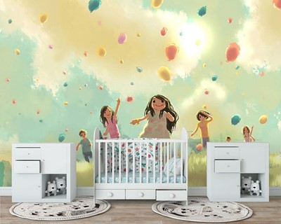  Flying Balloons Baby Room Wallpaper