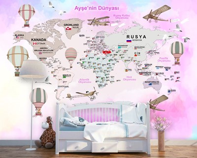 Kinderkamer Turkse wereldkaart behang