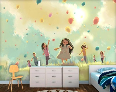  Flying Balloons Baby Room Wallpaper