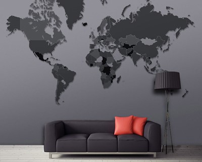 Grijze kleur wereldkaart behang