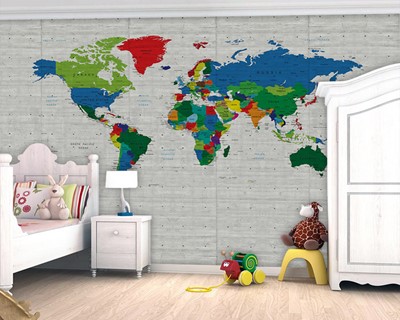 Wereldkaart Wallpaper voor kinderkamer