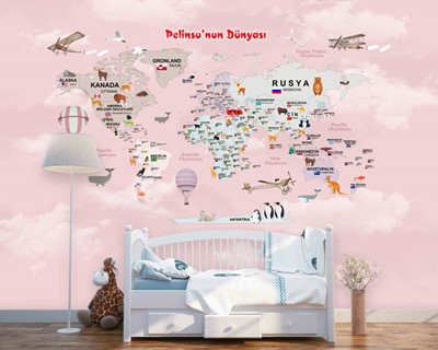 Wereldkaart Wallpaper voor Girls Room