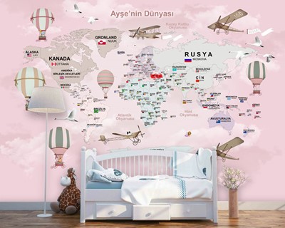 Kinderkamer Turkse wereldkaart behang