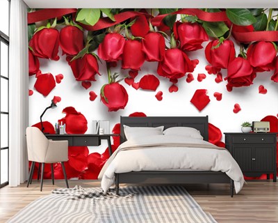 Rode rozen slaapkamer behang
