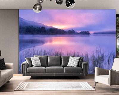 3D Sunset Lake View Wallpaper
